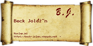 Beck Jolán névjegykártya