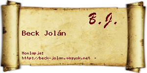 Beck Jolán névjegykártya